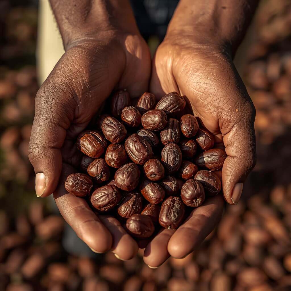 davirose african farmer hands holding freshly harvested cocoa beans brown fermented cocoa 0 (2) (1)